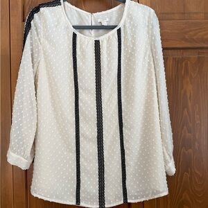J. Crew Ivory Blouse with Black Lace Detail